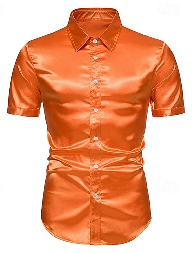  Retro vintage Schijf Jaren '80 Hemd Korte mouwen Schijf Glanzend metallic Effen Kleur Kostuum Voor heren Carnaval Feest Bar Nachtclub Volwassenen Hemd Lente zomer