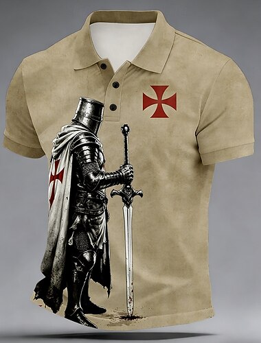  Voor heren Grafisch Poloshirts Korte mouw Poloshirt Overhemden met kraag Casual Buiten Alledaagse kleding 3D-afdrukken Knop Zomer Lente blauw Paars Bruin