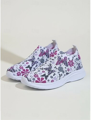  naisten violetit perhoskukkakuvioiset lenkkarit, hengittävät neulotut strassikuvioiset kengät, mukavat vapaa-ajan kävelykengät jokapäiväiseen käyttöön, loma &viikonloppu