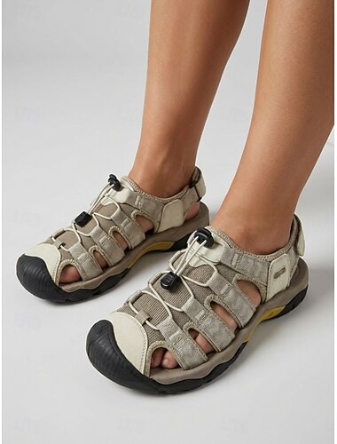  Women's Beige Outdoor Hiking Sandals – Arch Support Sport Sandals Closed-Toe Protection & Anti-Slip Rubber Sole for Walking, Travel, Hiking & Water Activities