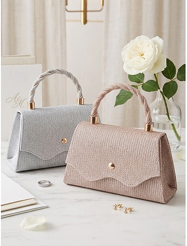  Elegante Damenhandtasche mit Henkel und Kette, glänzende Abendclutch aus Polyester, in verschiedenen Farben erhältlich, mit funkelnden Details, perfekt für Hochzeiten, Partys und besondere Anlässe.