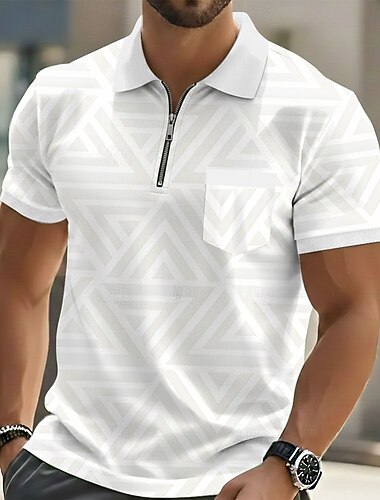  Per uomo Geometrico Polo Manica Corta Magliette polo Bavero Casual All'aperto Ferie Abbigliamento quotidiano Tasca Stampa 3D Primavera & Estate Blu Bianco Viola