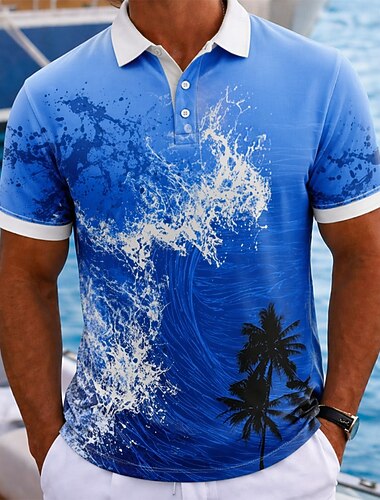  Bărbați Ocean Tricouri polo hawaiene Manșon scurt Tricouri de polo Cămăși cu guler Casual Îmbrăcăminte Atletică Purtare Zilnică Îmbrăcăminte de vacanță Imprimare 3D Nasturi Material Plasă care Respiră