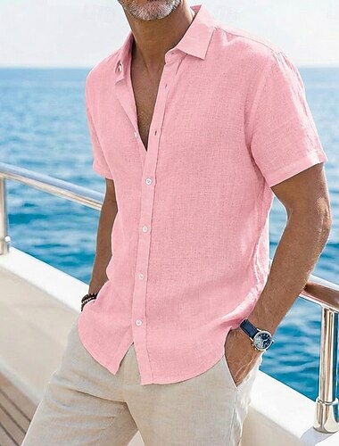  Homme Chemise Chemise en lin Chemise d'été Chemise de Plage Chemise hawaïenne Couleur Unie Occasionnel Quotidien Noir Blanche Vert Claire Rose Claire Manche Courte Col Printemps & Été Été Vêtement