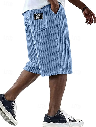  Per uomo Shorts Pantaloncini casual Pantaloncini di velluto a coste Tasca Elastico in vita Simples Semplice Comodità Traspirante Lunghezza al ginocchio Casuale All'aperto Vacanza Vacanza Moda Nero