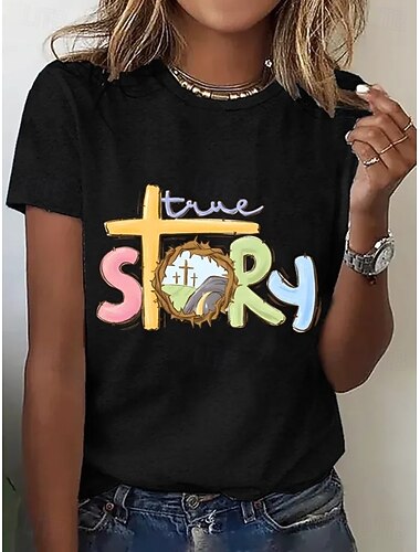  Dámské Tričko Grafika Písmeno stylové Klasické Na běžné nošení Krátký rukáv Kulatý Běžné topy Denní Jdeme ven Víkend Vodní modrá popel Černá Bílá Světlá růžová Léto Jaro red friday