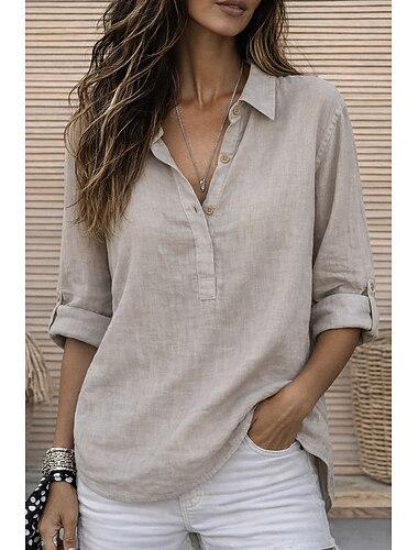  Γυναικεία Πουκάμισο Βαμβακερά λινά πουκάμισα Πουκάμισο Popover Καλοκαιρινό πουκάμισο Συμπαγές Χρώμα Σκέτο Διακοπές Μοντέρνα Καθημερινό Μισό μανίκι Απορρίπτω Κανονικά μπλουζάκια Streetwear