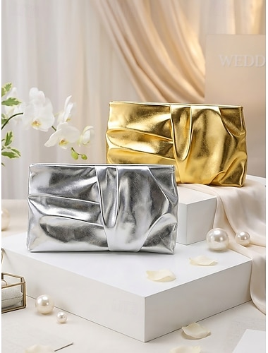  Elegante Damen-Clutch aus Kunstleder mit Falten, Schultertasche mit Kettenriemen in verschiedenen Farben für Hochzeiten, Partys, Bankette, formelle Anlässe und Cocktailpartys