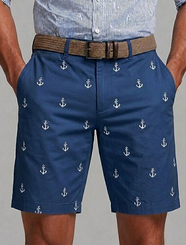  Herre Nautisk Anker Bermudashorts Casual shorts Shorts til golfbruk Medium Midje Business Casual Arbeid Strand Sport & Utendørs Flate shorts med fire lommer Designer Klær