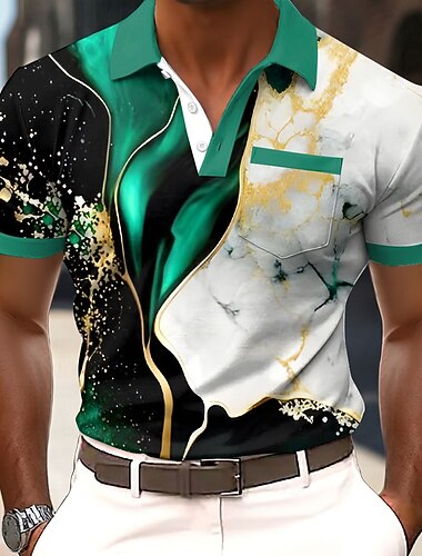  Férfi Márvány Pólóingek Rövid ujjú Pólóingek Galléros ingek Üzleti alkalmi Szabadtéri Sportruházat Hétköznapi viselet 3D nyomtatás Gombok Nyár Tavasz Medence Arcpír rózsaszín Rubin