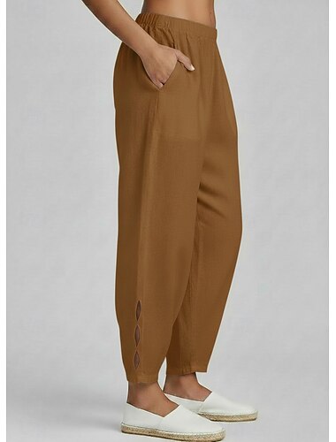  Damen Baumwoll Mischung Chinos Freizeithose Sommerhose Urlaub Mode Streetwear Knöchellang Hohe Taille Einfach Tasche Elastischer Bund Bequem Komfort Weich Unelastisch Täglich Outdoor Straße