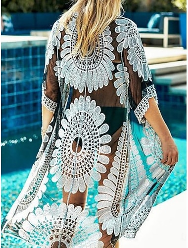  Damen Badeanzug Überwurf Badeanzugkleid Bademode Spitze Urlaub Strandbekleidung Blumen V Ausschnitt Kurze Ärmel Badeanzüge