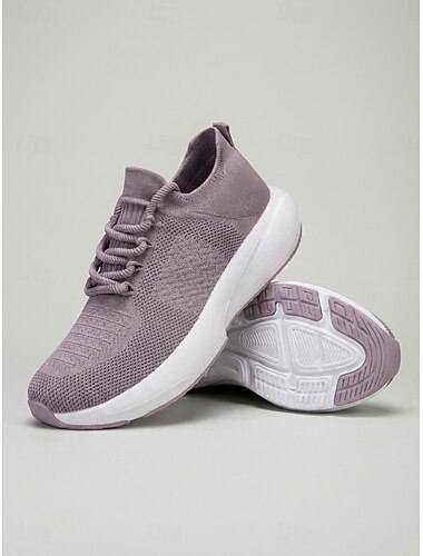  Pantofi sport roz prăfuiți tricotați pentru femei, adidași ușori, încălțăminte confortabilă și respirabilă pentru purtare zilnică, mers pe jos, sală, călătorii &ieșiri ocazionale