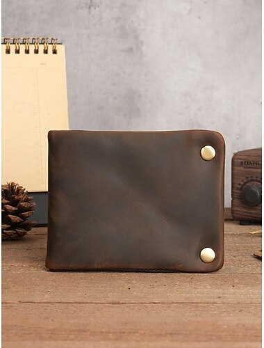  męski portfel ze skóry naturalnej Crazy Horse, czarno-brązowy, z wieloma przegródkami na karty, składany na pół, idealny na co dzień, do pracy i w podróż