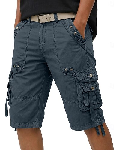  Herr Cargobyxor Cargo-shorts Shorts Casual shorts Ficka Elastisk midja Slät Slät Enfärgat Knelängd Ledigt Utomhus Streetwear Mode Streetwear Vin Marinblå Oelastisk