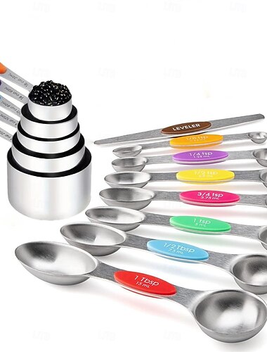  Set di 13 cucchiai dosatori magnetici in acciaio inossidabile, misurini da cucina per pasticceria con scale graduate incise, cucchiai dosatori in metallo resistenti per uso domestico e alimentare.
