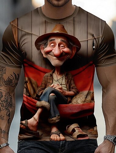  Homme 3D Vieil Homme T-shirt Manche Courte T-shirt Impression 3D Col ras du cou Chemise Exagéré Designer Quotidien Club Soirée Marron Été Printemps Toutes saisons Vêtement Tenue S M L XL XXL XXXL