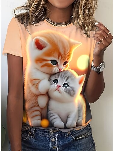  イースター 女性用 Tシャツ プリント グラフィック 動物 カートゥン ファッション スタイリッシュ クラシック 半袖 クルーネック レギュラートップス カジュアル 日常 週末 ブルー ライトグリーン オレンジ 夏 春