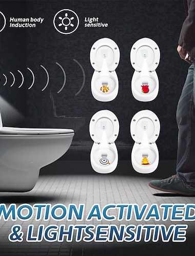  Smart LED-nattlys med bevegelsessensor for toalett, projeksjonslampe med 4 mønstre, batteridrevet (aaa), dekorativ baderomslampe for nattbruk