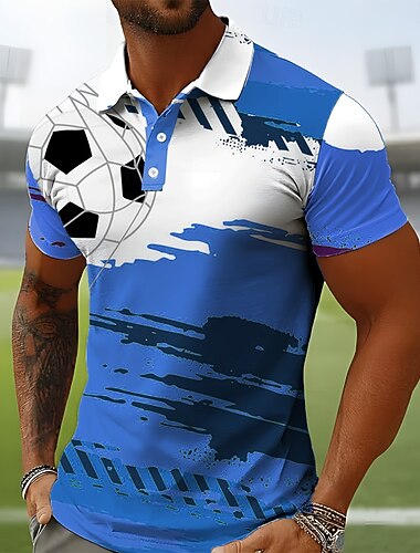  Fußball-Pokal 2026 Herren Fußball Poloshirts Kurzarm Polo-Shirts Revers Lässig Athleisure Alltagskleidung 3D-Druck Knöpfe Atmungsaktives Gewebe Frühling & Sommer Blau Rote Grün