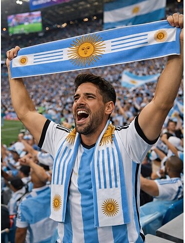  Écharpe-serviette en polyester imprimé drapeau argentin pour homme, douce et confortable, idéale pour les supporters de football lors des matchs, des événements sportifs et au quotidien.