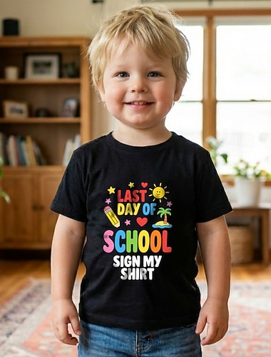  100% Cotone Bambini Ragazzi Nero Grafico Albero di Cocco Lettera Maglietta Blusa Girocollo Manica Corta All'aperto Abbigliamento Quotidiano Moda Streetwear Designer Stampa Estate Primavera