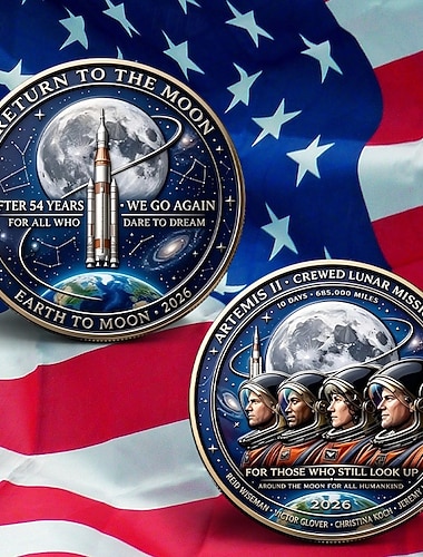  Gedenkmünze zur Artemis-II-Mondmission 2026 – Hommage an die Erde und den Mond, Sammlerstück für Astronauten und Raketen, Erinnerungsstück an die historische Mondlandung