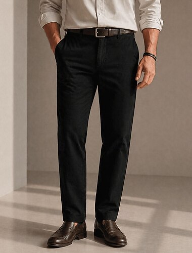  Pantalon chino pour homme – micro-élastique, poches avant, confortable, décontracté &affaires, noir & blanc