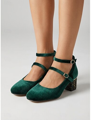  Γυναικείες γόβες Mary Jane με βελούδινο τακούνι, στρογγυλά δάχτυλα με διπλό λουράκι για πάρτι στον κήπο, καλεσμένους γάμου &ημερήσιες εκδηλώσεις