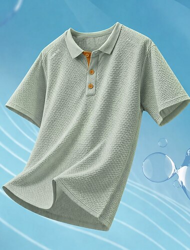  Herren Polohemd aus Eisseide-Seersucker Textur Lässig Ferien Umlegekragen Kurzarm Mode Basic Einfach Knöpfe Kühlung Frühling & Sommer Blau Schwarz Weiß Grün Polohemd aus Eisseide-Seersucker