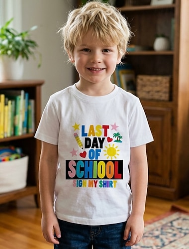  100% Baumwolle Kinder Jungen Schwarz Weiß Grafik Buchstabe T-Shirt Bluse Rundhalsausschnitt Kurzarm Outdoor Alltagskleidung Mode Streetwear Designer Drucken Sommer Frühling