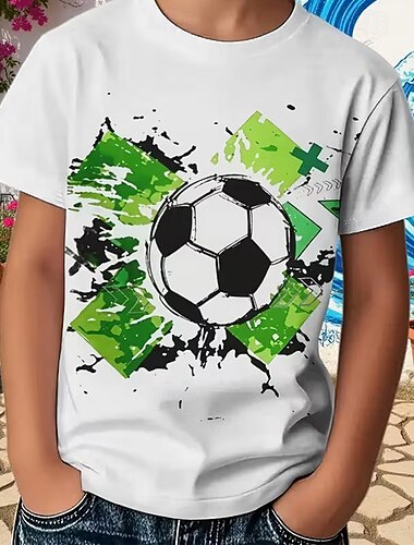  100% katoenen voetbal T-shirt voor jongens, ronde hals, korte mouwen, casual, dagelijks gebruik, outdoor, sport, mode, streetwear, print, zomer