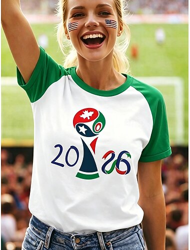  fotboll dam t-shirt tryck grafisk bokstäver snygg klassisk avslappnad kortärmad rund hals vanlig toppar avslappnad daglig blå svart röd grön sommar vår