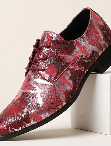  Chaussures Oxford pour homme à lacets, imprimé serpent rouge, chaussures habillées tendance, chaussures de cérémonie élégantes pour mariages, banquets, fêtes, bals de fin d'année, spectacles et soirées audacieuses.