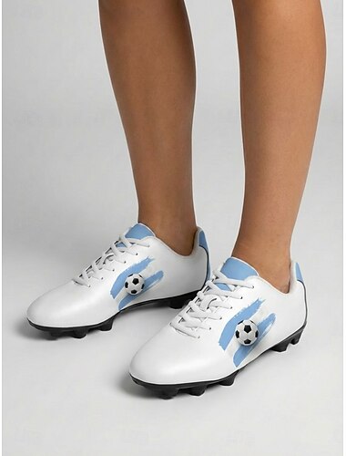  Chuteiras de futebol femininas Argentina brancas e azuis, tênis de cadarço com estampa de futebol, estilo torcedor, para treinos, jogos e esportes em campo aberto. &roupa casual