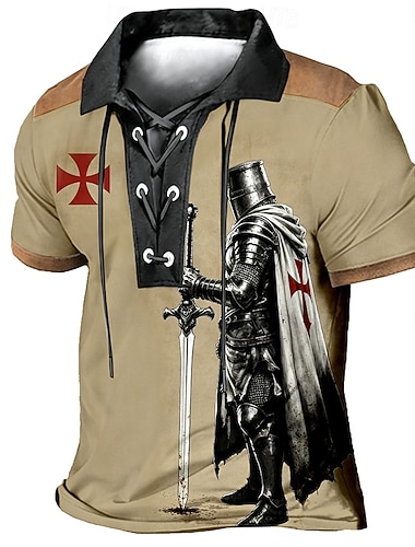  Pánské Templářští rytíři Polokošile Krátký rukáv Polo tričko Klopa Vinobraní Na běžné nošení Streetwear Denní nošení 3D tisk Prodyšná síťovina Jaro léto Vodní modrá Černá Hnědá