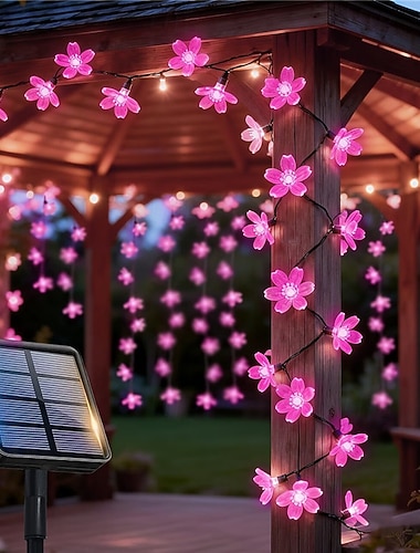  Solcelledrevne gjennomsiktige kirsebærblomstlys 5m 20leds rosa fargebelysning for utendørs hagelys gårdsplasser hager balkonger terrasser busker bryllupsdekorasjon belysning 1x