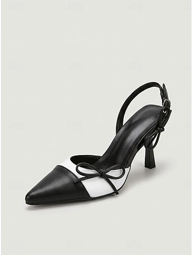  Klassieke zwart-witte slingback pumps voor dames - elegante pumps met spitse neus en strik in kleurblokken, perfect voor dagelijks gebruik op kantoor of een chique streetstyle. &sociale evenementen
