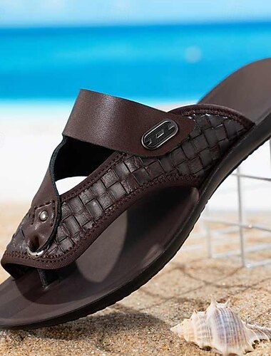 Bruine teensandalen voor heren, casual zomerslippers, lichtgewicht en comfortabel strandschoeisel voor eiland- en cruisevakanties, strandvakanties, ontspanning aan het zwembad en vakanties in warm weer.