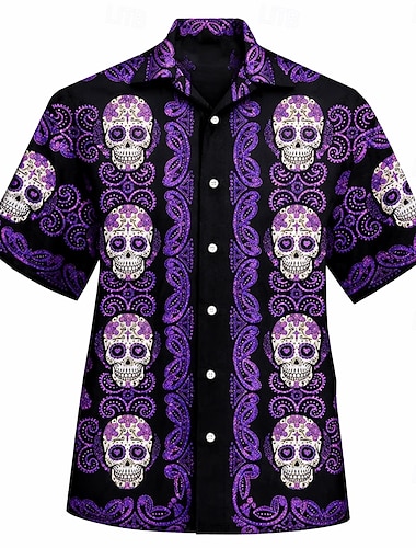  Cinco de Mayo Per uomo Calavera Messico Teschi Camicia Camicia con Bottoni Camicia con collo camp Manica Corta Vintage Retrò Abbigliamento casual alla moda Vacanza Estate Primavera Colletto cubano