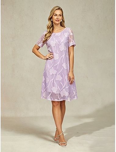  Dame Mini kjole Skiftkjole Elegant Helfarge Kortermet Crew-hals Syrin