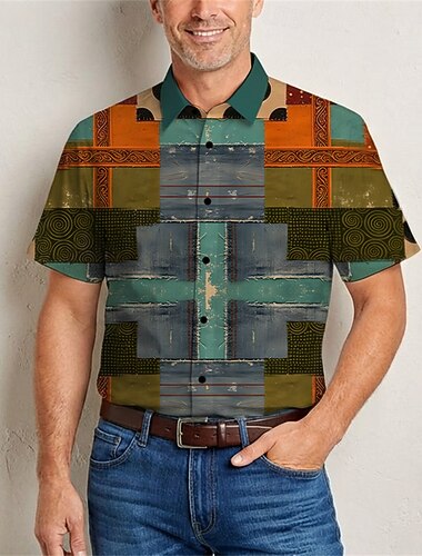  Retro / vintage Hippie 1970erne قميص Korte ermer Hippie Lapper Kostyme Herre musikk festival Fest Dagligdagstøy Voksne Trøye Vår sommer