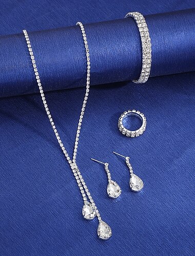  Schmuckset 4 Chrom 1 Halskette 1 Armband 1 Ring Ohrringe Damen Mode Schmuck-Set Für Party