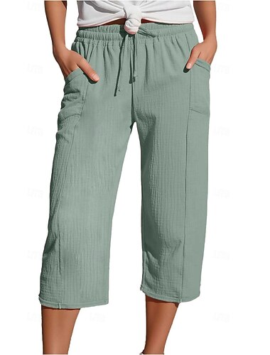  Damskie Spodnie capri %100 Pamuk Urlop Moda miejska Podstawowy Capris Wysoka talia Równina Ściągana na sznurek Kieszeń Elastyczny pas Komfort Miękka Wygodny Nieelastyczny Codzienny Plaża Święto