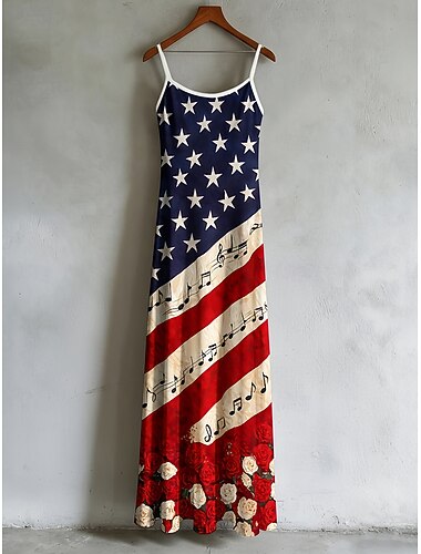  Amerikai függetlenség napja Női Hosszú ruha Maxi ruha Slip ruha Fit and Flare ruha Szabadság Alkalmi Strand stílusok Hideg váll Szabadság Normál Grafika Zászló Ujjatlan Pántos Kanálnyak Medence Fehér