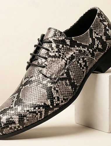  Chaussures Oxford pour homme, blanches et noires, à lacets, imprimé serpent, chaussures habillées élégantes et tendance, idéales pour les mariages, banquets, fêtes, bals de fin d'année, spectacles et soirées élégantes.