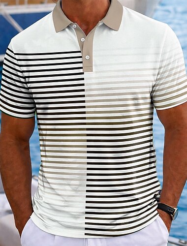  Men's Color Block Hawaiian Polo Shirts Short Sleeve Polo Shirts Lapel Resort Athleisure Vacation Wear 3D Print Buttons Spring & Summer Blue Brown Green