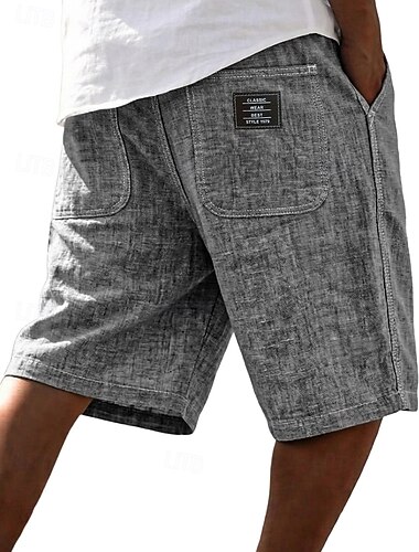  Homme Shorts Shorts en Lin Shorts d'été Shorts de plage Cordon de serrage Avec Poches Taille Élastique Uni Confort Respirant Longueur Genou Quotidien Extérieur Fête Vacances Mode Bleu bleu marine Non