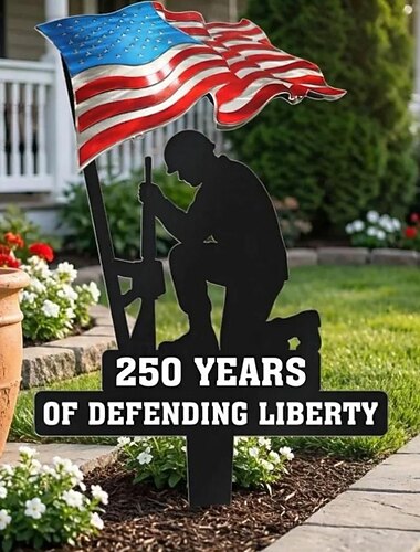  Estaca metálica para jardín conmemorativa de 250 años de defensa de la libertad, letrero patriótico para el Día de los Caídos con la bandera estadounidense, decoración para exteriores para veteranos,