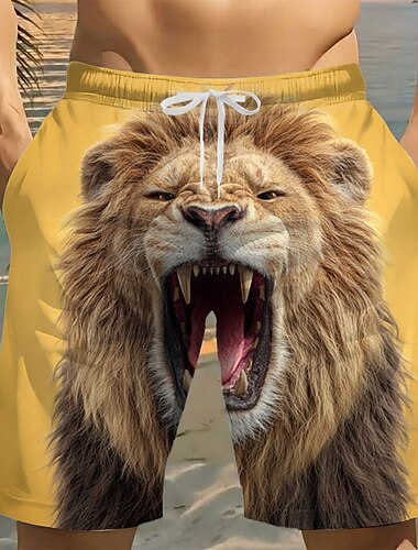  Homme Animal Lion Tigre Maillots de bain Maillots de bain shorts de bain Shorts de Surf Taille Moyenne Drôle Vacances à la Plage Poches Latérales doublure en maille Taille élastique avec cordon de